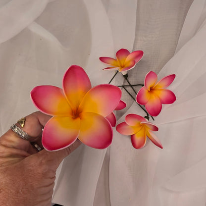 Dark Pink/White/Yellow Frangipani 7cm Flowerhead