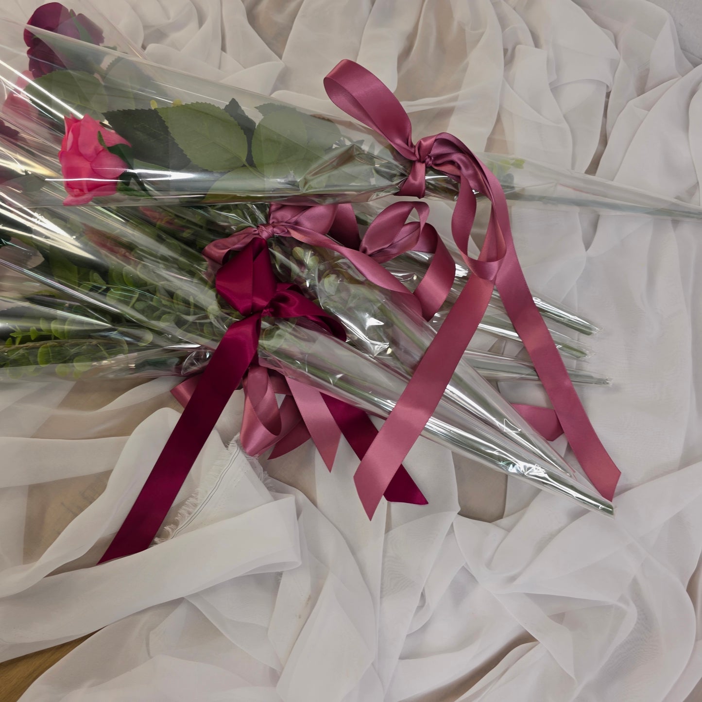 Gift Wrapped, Single Cranberry Rose , Real Touch- Realistic Artificial Flowers
