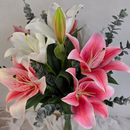 Oriental Lily Arrangement Large - Realistic Artificial Flowers