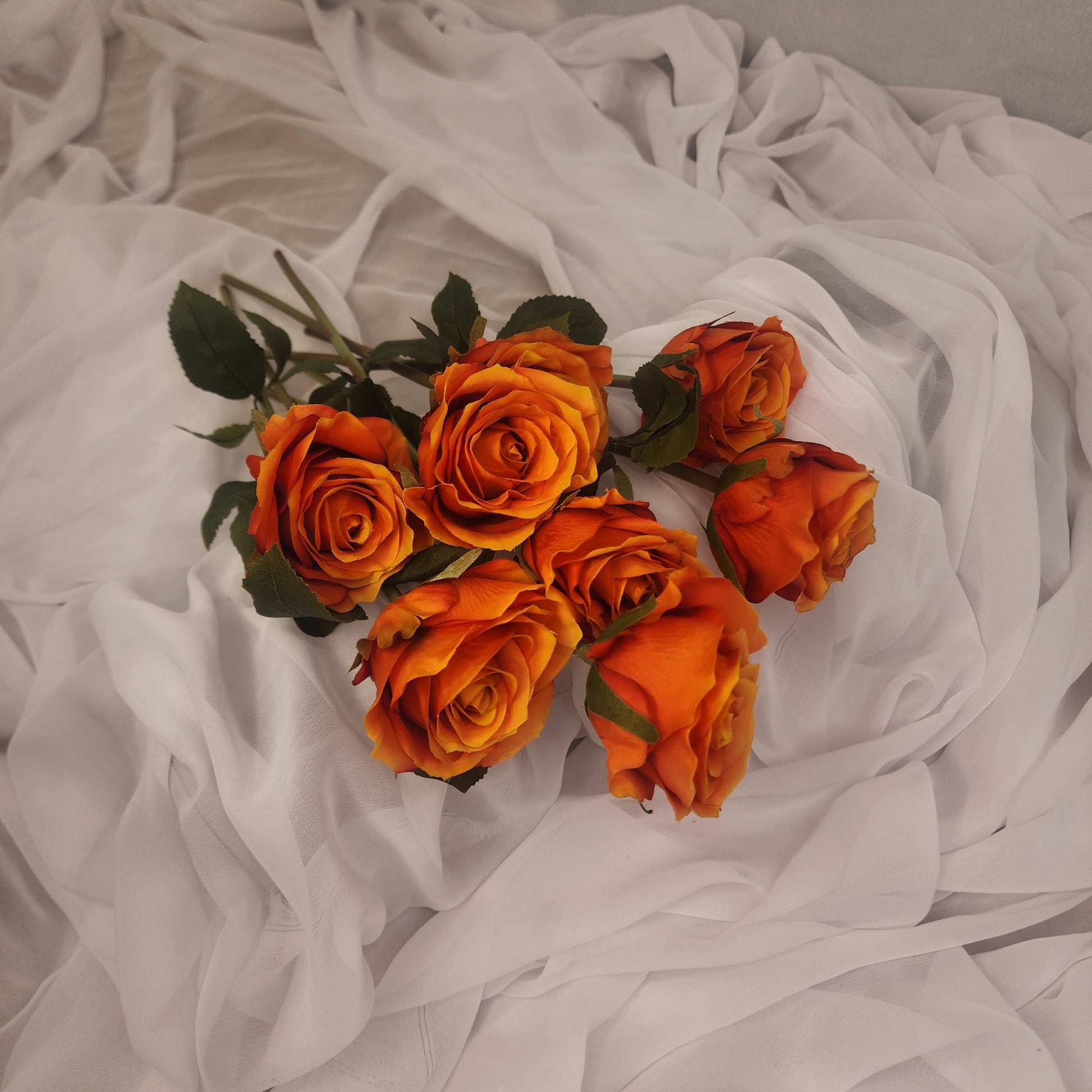 Burnt Orange Artificial Silk Rose Stem