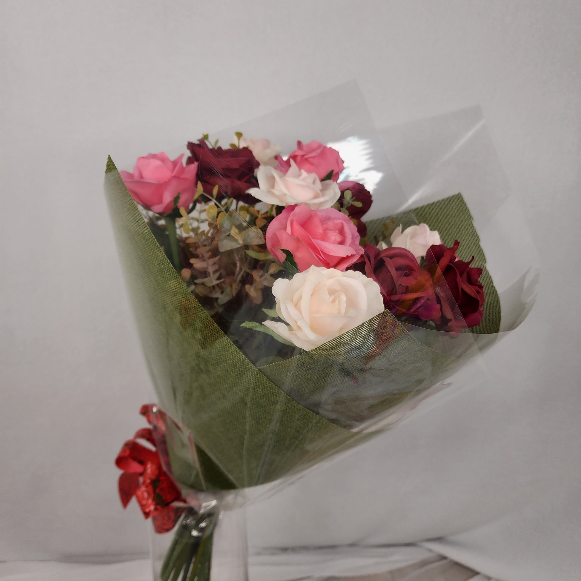 Dozen Mixed Open Rose Bouquet -Real Touch Blooms