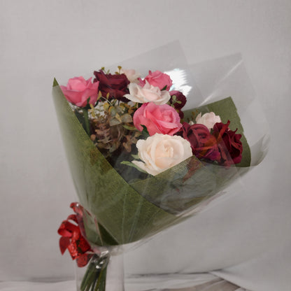 Dozen Mixed Open Rose Bouquet -Real Touch Blooms