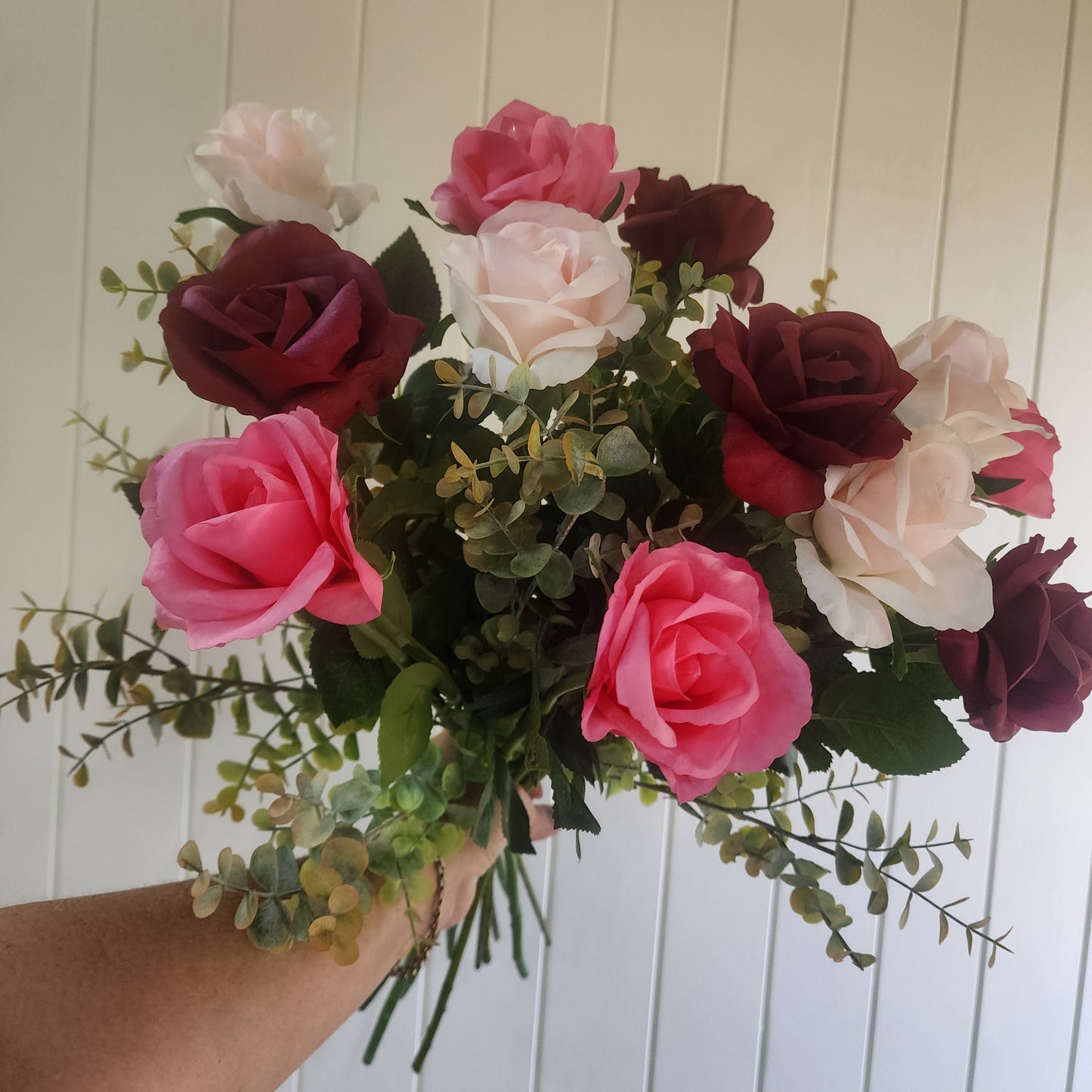 Dozen Mixed Open Rose Bouquet -Real Touch Blooms