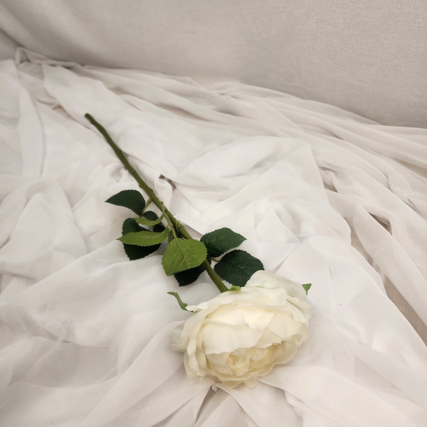 White David Austin Half Bloom Real Touch Rose - Realistic Artificial Flowers