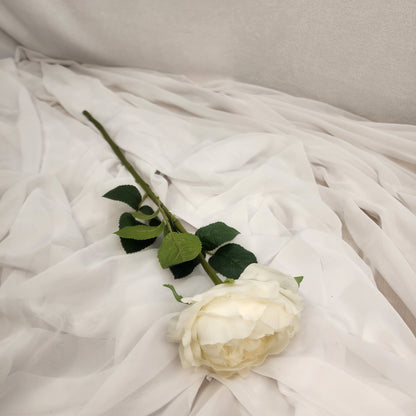 White David Austin Half Bloom Real Touch Rose - Realistic Artificial Flowers