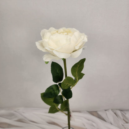 White David Austin Half Bloom Real Touch Rose - Realistic Artificial Flowers