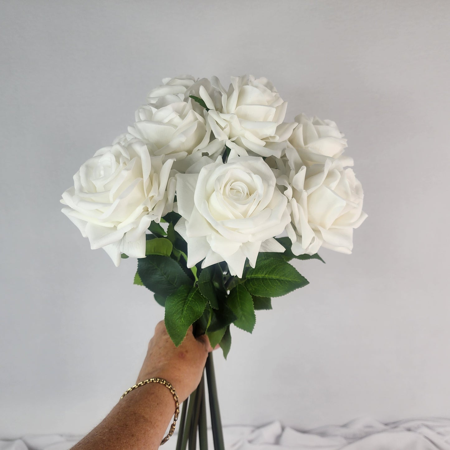 Large White Real Touch Rose Bridal Bouquet