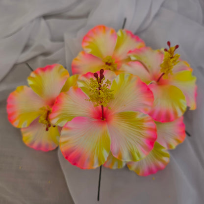 Neon Pink/Yellow Hibiscus Shimmery 11.5 cm Flowerhead