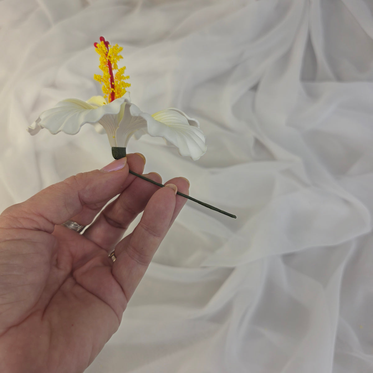 White/Yellow Hibiscus 11.5 cm Flowerhead