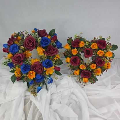 Heart Shape Wreath small in Broncos NRL Football Colours (Burgundy and Gold.)