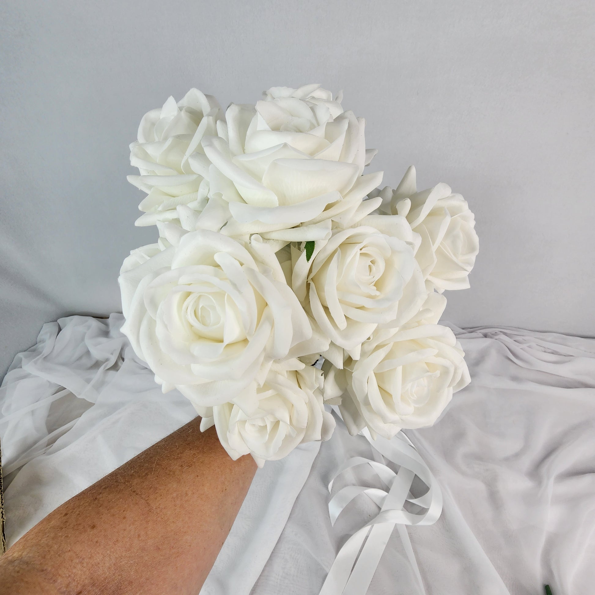 Large White Real Touch Rose Bridal Bouquet
