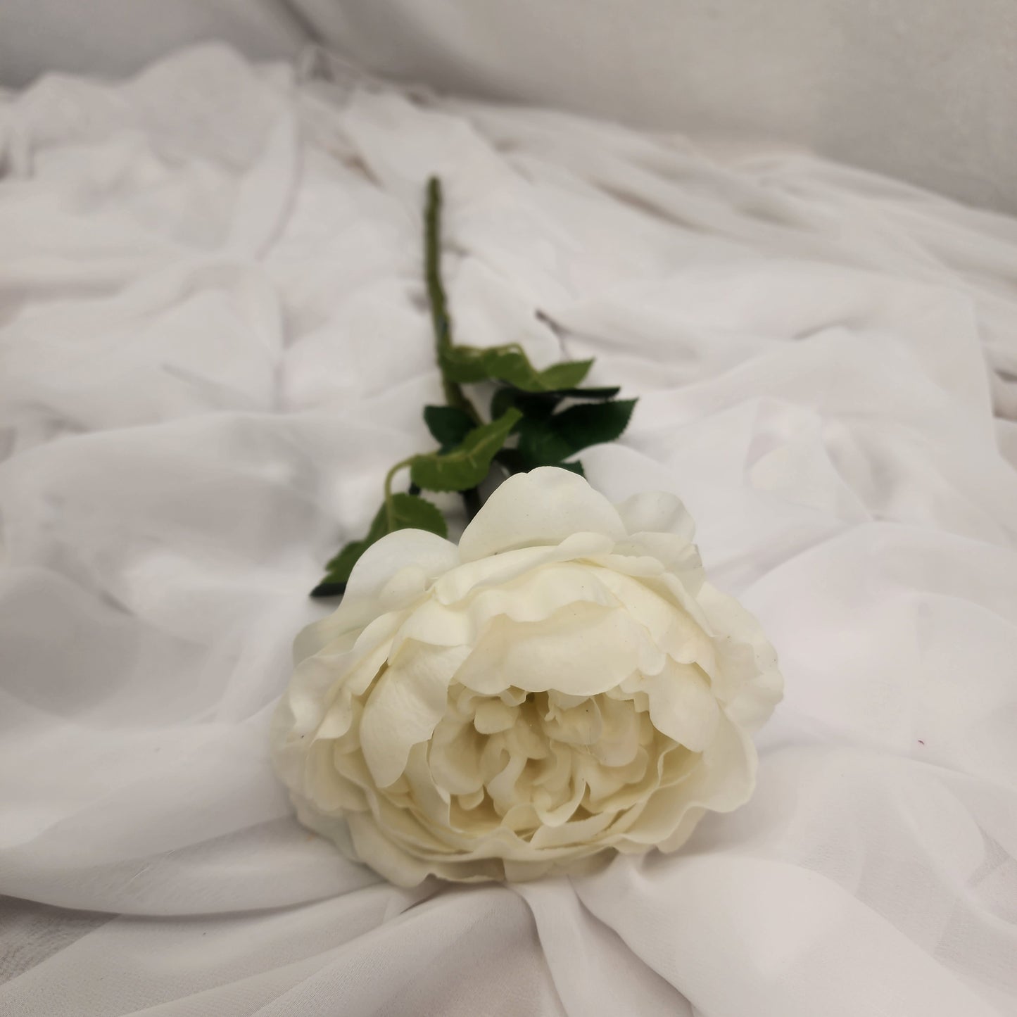 White David Austin Half Bloom Real Touch Rose - Realistic Artificial Flowers