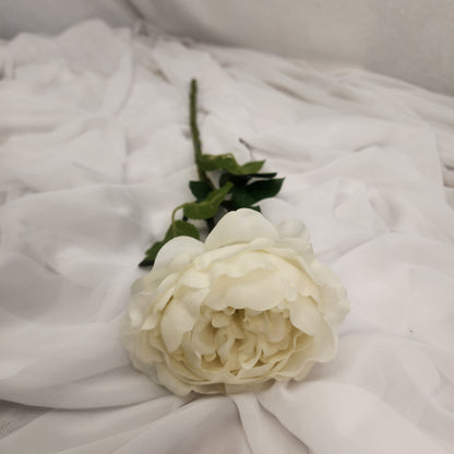 White David Austin Half Bloom Real Touch Rose - Realistic Artificial Flowers