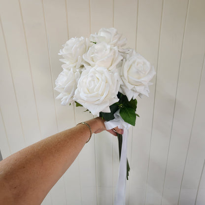 Large White Real Touch Rose Bridal Bouquet
