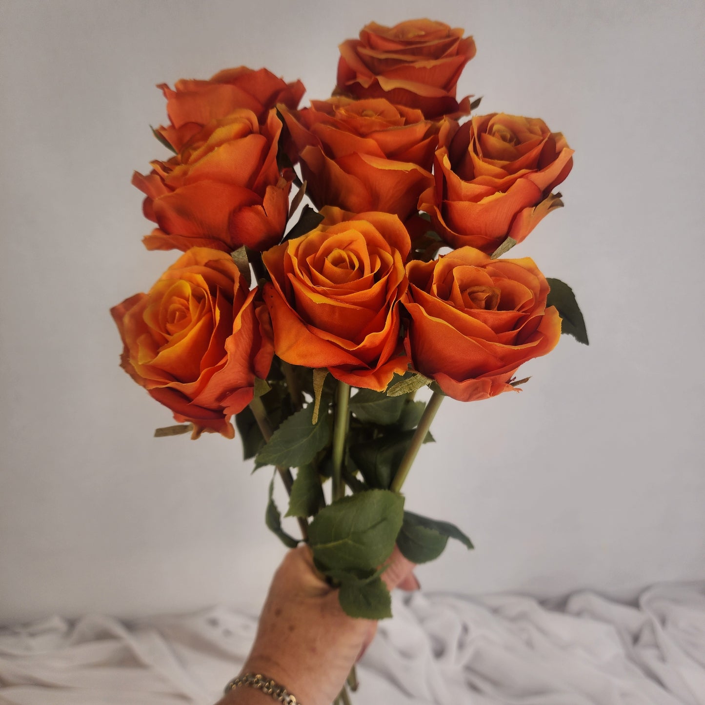 Burnt Orange Artificial Silk Rose Stem