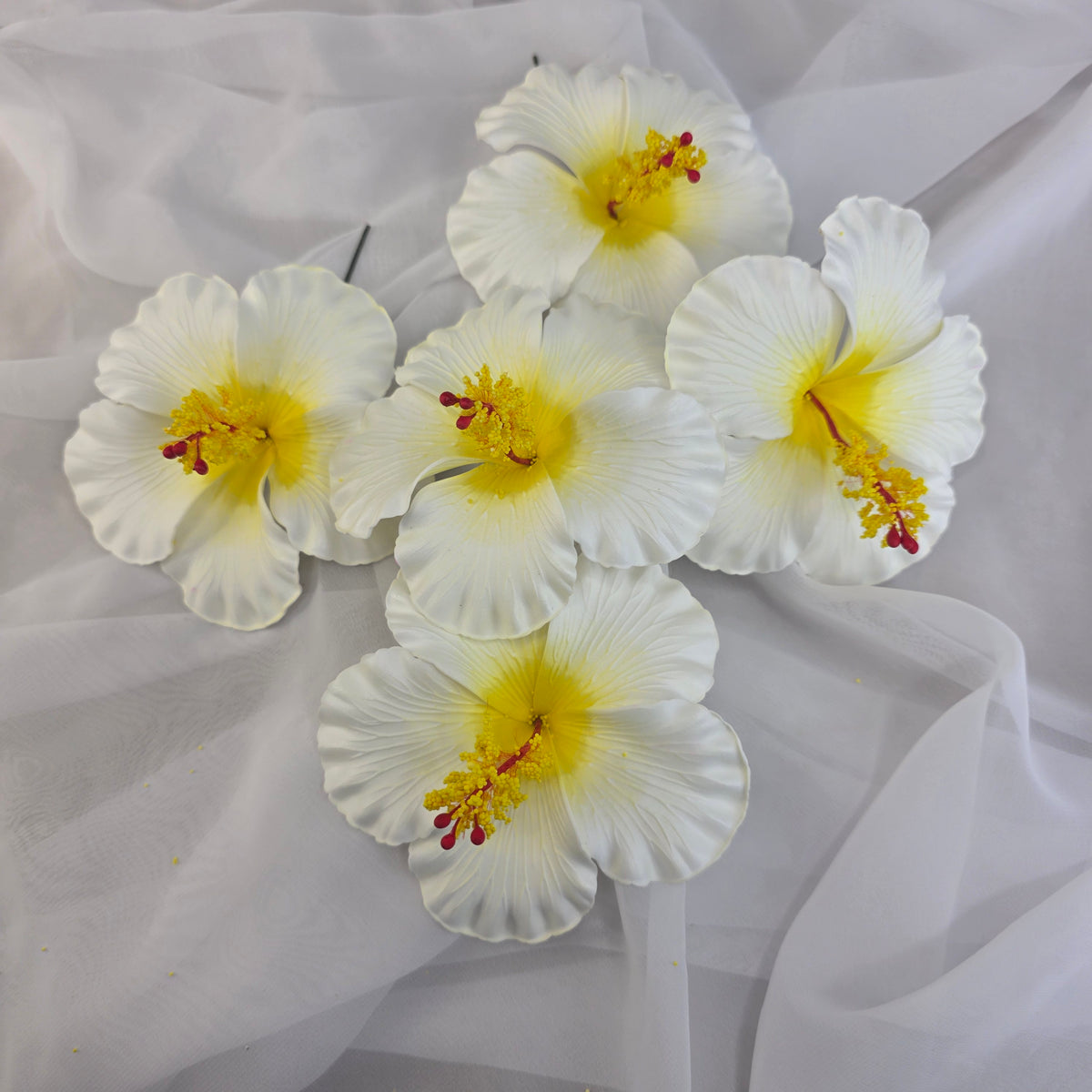 White/Yellow Hibiscus 11.5 cm Flowerhead