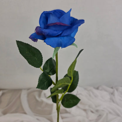 Deep Blue Real Touch Open Bloom Rose - Realistic Artificial Flowers