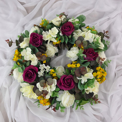 Wreath in Burgundy, White and Yellow