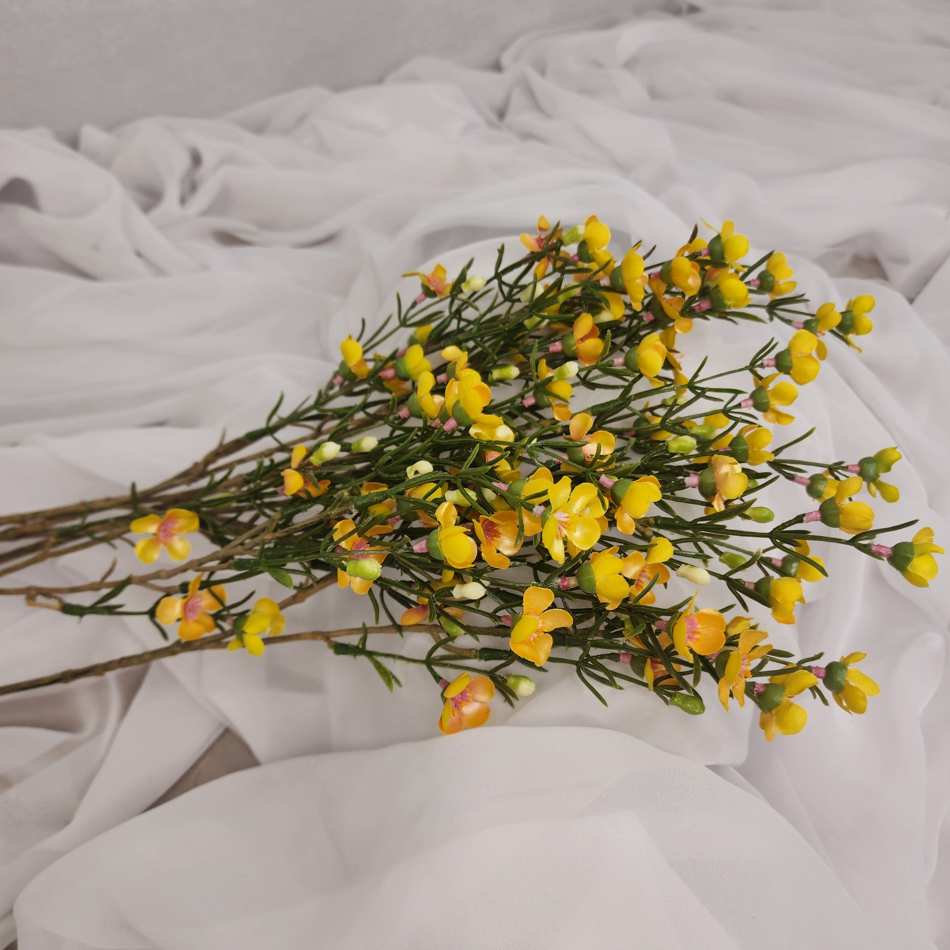 Wax Flower Spray Yellow - Realistic Artificial Flowers