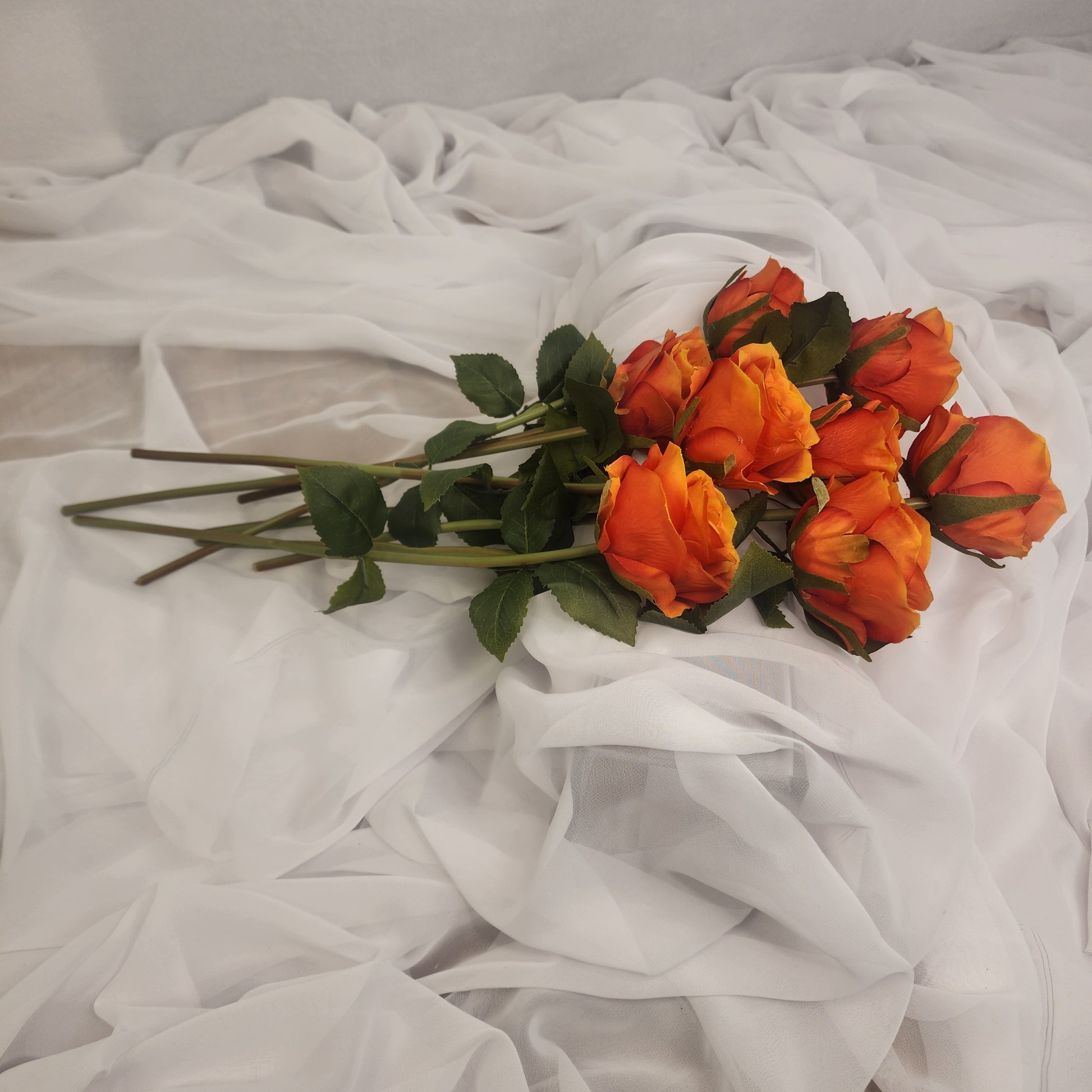 Burnt Orange Artificial Silk Rose Stem
