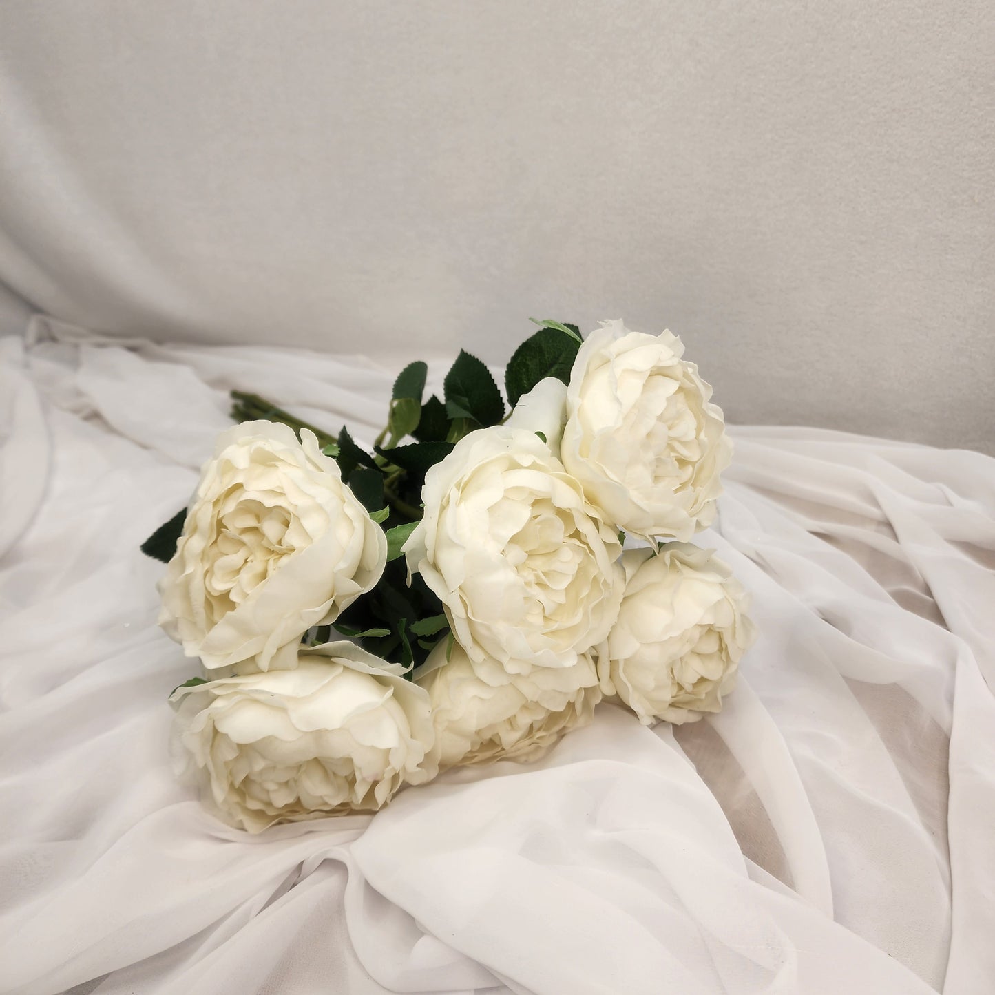 White David Austin Half Bloom Real Touch Rose - Realistic Artificial Flowers