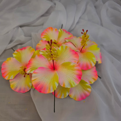 Neon Pink/Yellow Hibiscus Shimmery 11.5 cm Flowerhead
