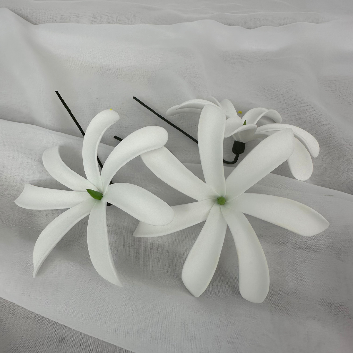 White Tiare/ Tahitian Gardenia Single Stem 8cm – Realistic Artificial Flowers