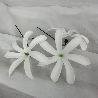 White Tiare/ Tahitian Gardenia Single Stem 8cm – Realistic Artificial Flowers
