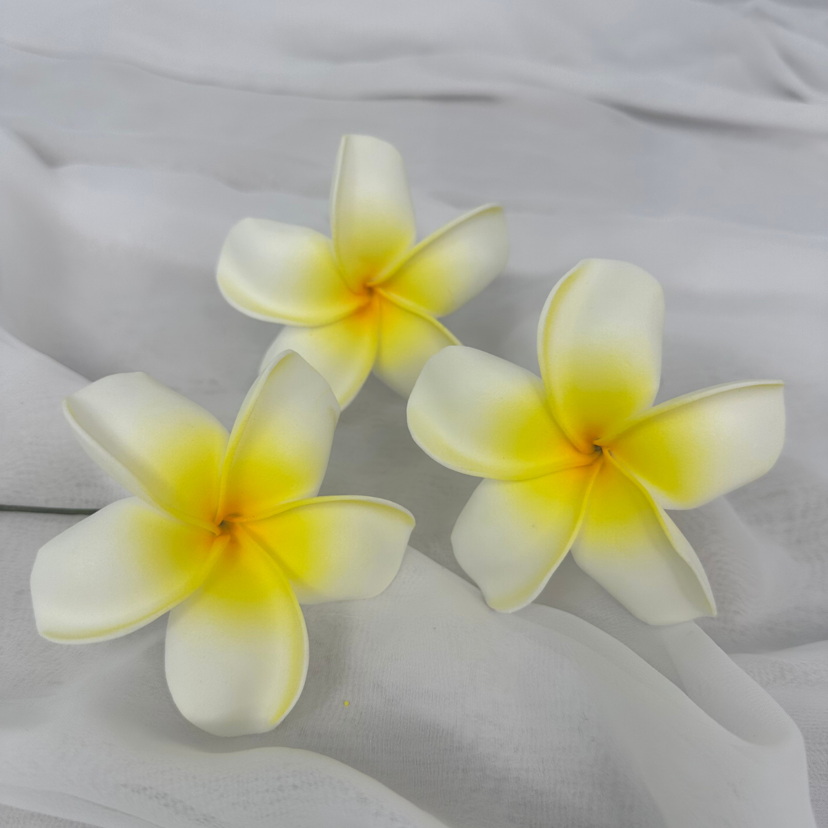 White & Yellow Frangipani Flower Head Single Stem 8.5cm – Realistic Artificial Flowers