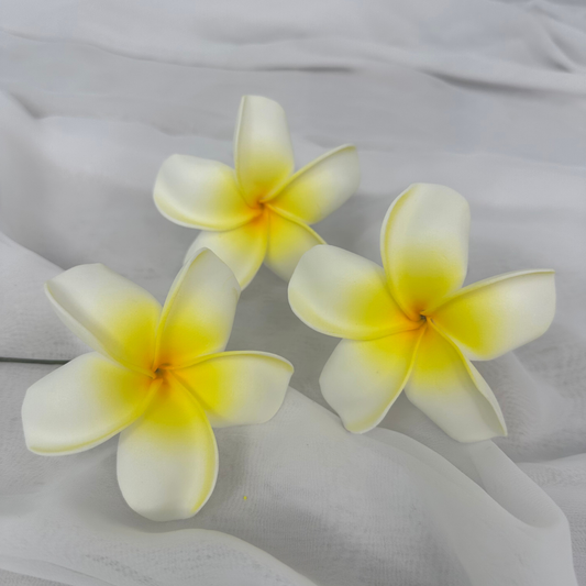 White & Yellow Frangipani Flower Head Single Stem 8.5cm – Realistic Artificial Flowers