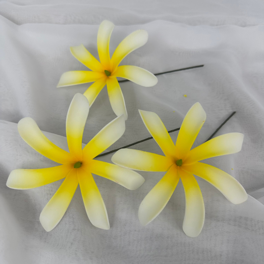 White & Yellow Tiare / Tahitian Gardenia Single Stem 8cm – Realistic Artificial Flowers