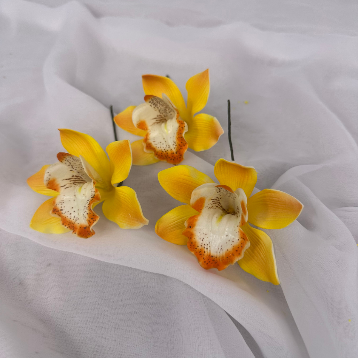 Yellow Cymbidium Orchid Stem 7cm – Realistic Artificial Flowers